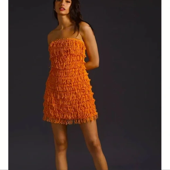 anthropologie orange strapless dress Celandine Gabbie Strapless Ruched Tube Dress by Celandine